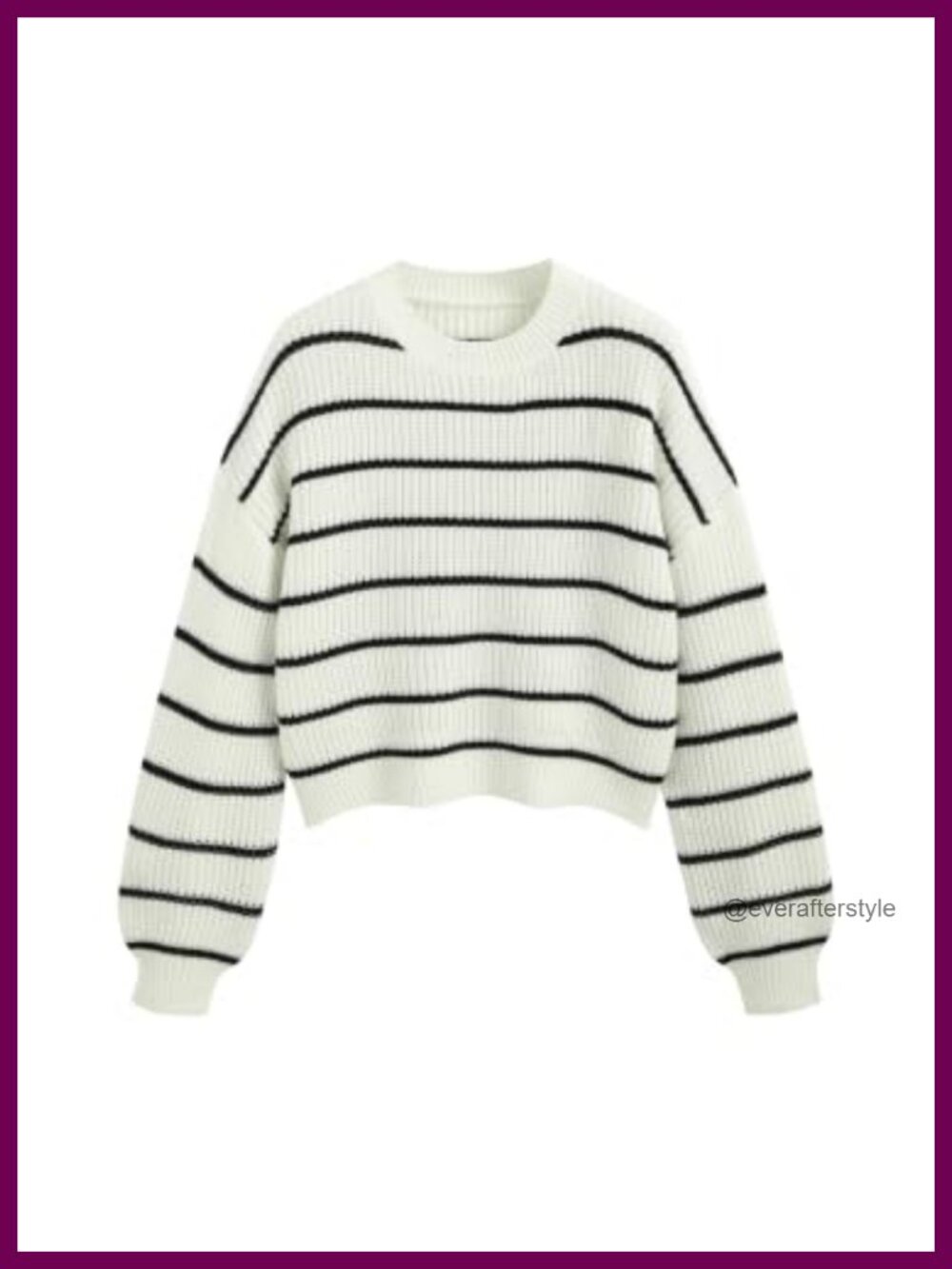 Striped Cropped Sweater Long Sleeve Crew Neck Pullover Acrylic Knit Top
